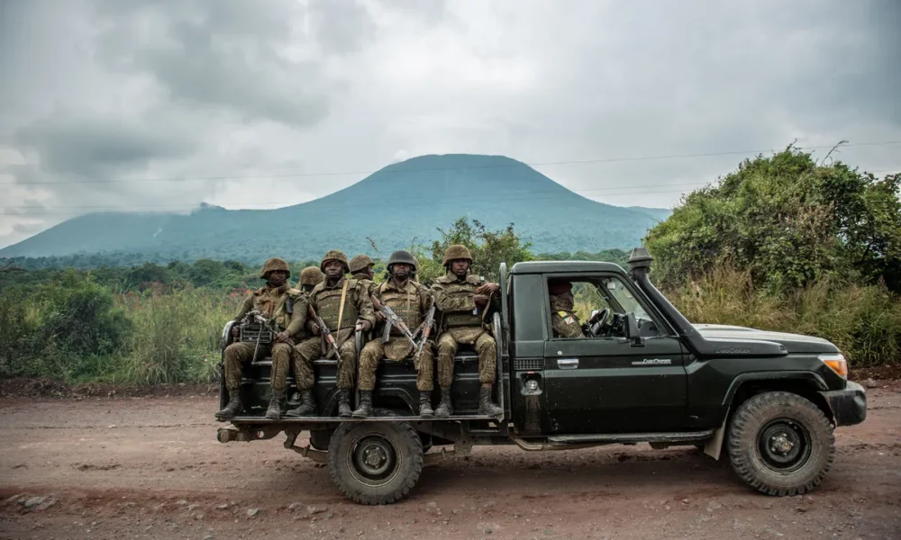 A Congolese army carrying troops heads towards the area surrounding Goma, Democratic Republic of Congo.