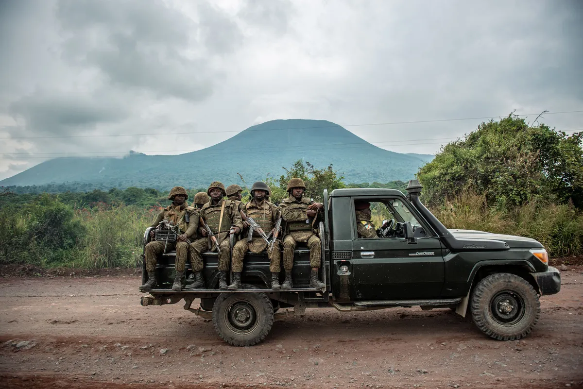 A Congolese army carrying troops heads towards the area surrounding Goma, Democratic Republic of Congo.