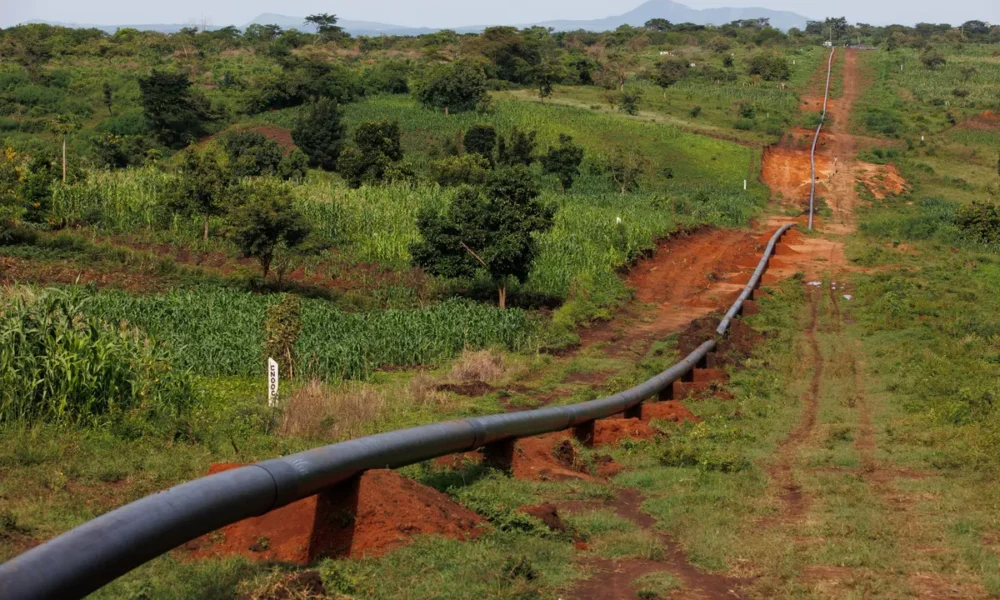 A section of the East African Crude Oil Pipeline in Kikuube, Uganda.
